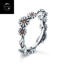 Daisy Flower Retro Band Ring For Ladies Girls Women Genuine Sterling Silver 925 - £16.30 GBP