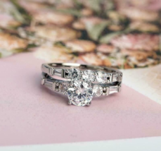 2.50Ct Round Cut CZ Diamond Bridal Engagement Ring 14K White Gold Finish - £159.46 GBP