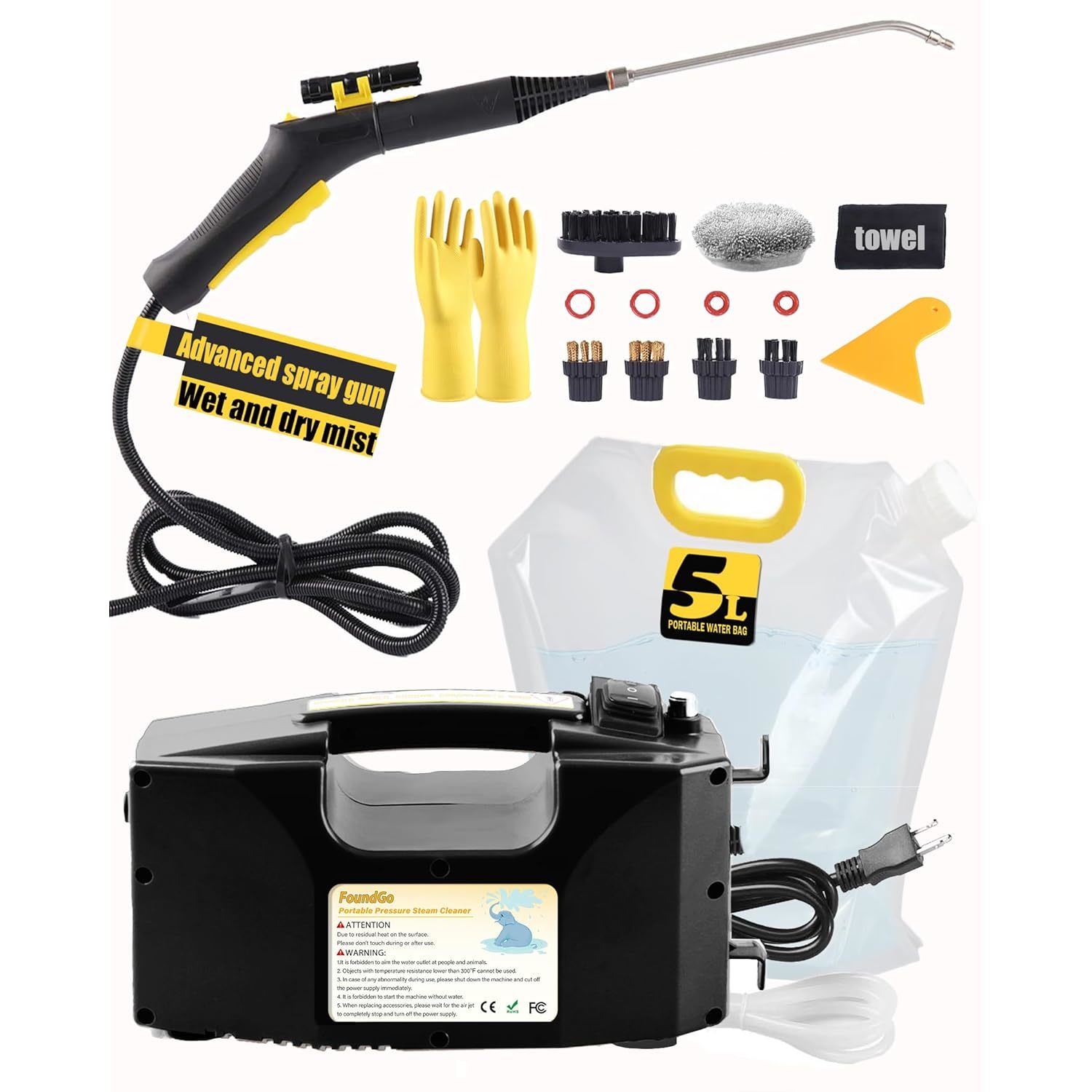 1700W Tankless Steam Cleaner With Trigger Control & 6 Brushes, Portable Handheld