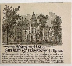 Warner Hall Oberlin Conservatory 1885 Advertisement Victorian Music ADBN1kkk - $14.99