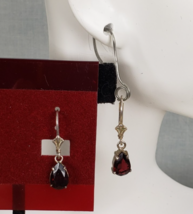 Vintage FAS 925 Sterling Silver Dangle Pear Shaped Garnet Leverback Earr... - $191.35