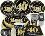 40Th Birthday Decorations Black and Gold, Service for 30, Vintage 40Th B... - $36.77