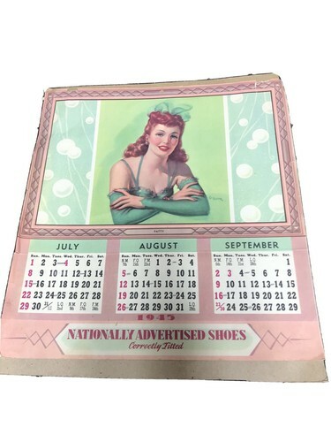 VINTAGE 1945 CALENDAR PIN UP GIRL July August September Signed Frahm - $34.65