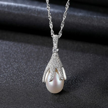 S925 Sterling Silver Pair 3A Zircon Silver Pearl Pendant Collarbone Wome... - £25.58 GBP