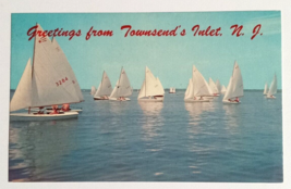 Greetings from Townsends Inlet Sailboats New Jersey NJ Tichnor Postcard c1960s - £6.38 GBP