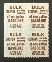 US - Ration Stamps for Gasoline - Block of 4 - 1943 - £3.16 GBP
