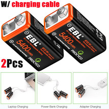 2X Usb 9 Volt Li-Ion Rechargeable Batteries 5400Mwh Lithium Ion W/ Charger Cable - £23.27 GBP