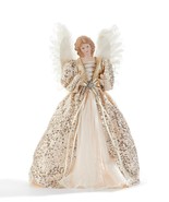 Stunning Angel Tree Topper 16&quot; High Porcelain Face Gems &amp; Sequins Feathe... - $79.19