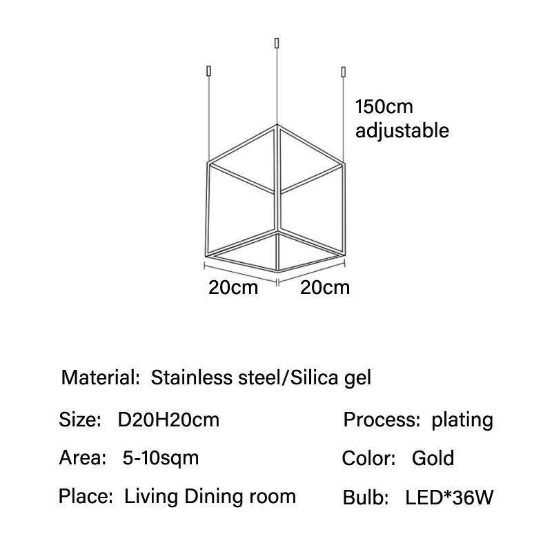  Gold Cube LED Pendant Lights Living Dining Room Lighting Lustre Decor Chandelie - £162.09 GBP