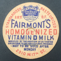 Vintage Fairmont&#39;s Dairy Milk Bottle Cap 1 5/8&quot; Cleveland OH Ohio Maverick - $10.39