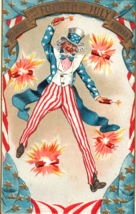 Uncle Sam Throwing Firecracker Fireworks 4th Of July Patriotic Postcard - £11.20 GBP