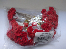 New lot 144 RED 1/4&quot; Ribbon Roses on 3 &quot; white wire stem pick Crafts Valentines - £9.05 GBP