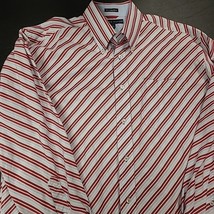 Tommy Hilfiger 80&#39;s 2Ply Cotton Button Dress Shirt Red White Mens Large ... - $15.00