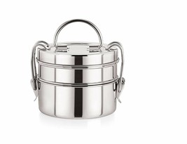 Edelstahl Bento Traditional Tiffin Box Lunchbox Clip Carrier 2Behälter - £11.00 GBP