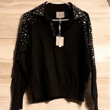 Liv Milano Black YUMMY Pullover  Rhinestone Studded Shoulder Knit Size- - $49.49