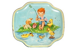 Charming Small MidCentury Boy Fishing Tin - Horner - Made in England - £14.94 GBP