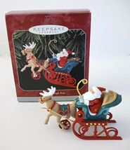 Hallmark Ornament Christmas Sleigh Ride Vintage Die Cast Santa Reindeer QX6556 - $12.95