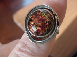 (#DR8-16) Size 8 Dichroic Glass Silver Ring Red Brown Orange Wow - £25.04 GBP