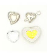 Lot of 4 Heart Pendants Yellow Rhinestones Silver Clear Crafts Repurpose... - £0.78 GBP
