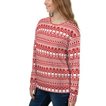 Ukrainian Decorative Embroidery Ethnic Design White &amp; Red Unisex Sweatshirt - $44.50