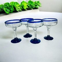 Vintage Mexican Margarita Cocktail Glasses 16 oz Hand-Blown Cobalt Blue Set of 4 - £18.78 GBP