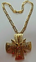Vintage Signed MONET Gold-tone Large Pendant Necklace 15&quot; - £116.50 GBP