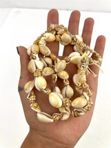 VTG Cowrie Shells Natural Seashells Beaded Long Necklace Handmade 36&quot; - £14.30 GBP