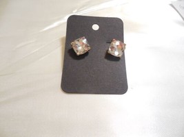 INC 1/2 &quot;Gold Tone Simulated Diamond Button Square Earrings R1000 - $14.39