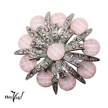 Vintage Pink Rhinestone Pin Brooch Glowing Pink Faceted Glass Beads 2&quot; -... - £20.44 GBP