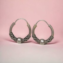 Vintage Sterling Silver 925 Bali Hoop Earrings  - $38.00