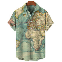 Detailed Graphic World Map Short Sleeves Casual HAWAIIAN Button Up Shirt Tops - £8.23 GBP+