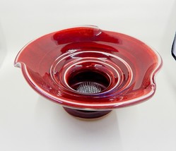 Art Pottery Ikebana Oxblood Red Vase Metal Flower Frog Artisan Signed - £39.90 GBP