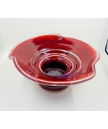 Art Pottery Ikebana Oxblood Red Vase Metal Flower Frog Artisan Signed - £39.30 GBP