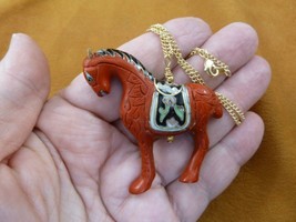 J13-2 Red CINNABAR Horse figurine wood lacquer jewelry 18&quot; Pendant necklace - $28.97