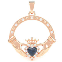 Lab-Created Sapphire Diamond Claddagh  Pendant in 14k Rose Gold - £298.25 GBP