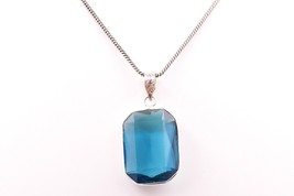 Lab Created Octagonal London Topaz Handmade Silver Plated Pendant Necklace Women - £18.87 GBP+