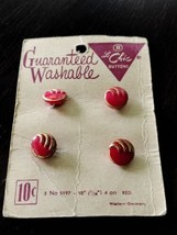 Le Chic Buttons Red Gold Tone  Set 4 Shank 7/16&quot; Vintage On Card Western Germany - $11.95