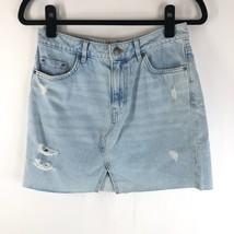 Divided H&amp;M Denim Mini Skirt Distressed Raw Hem Light Wash 6 - £10.03 GBP