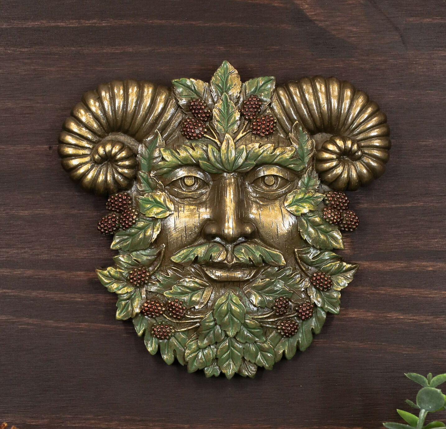 Ebros Horned God Blooming Floral Foliage Celtic Summer Season Greenman WallDecor