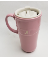 Longaberger Pottery Woven Traditions Travel Mug Cup Pink Horizon of Hope... - £19.40 GBP