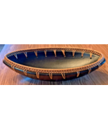 Vtg. Hand Carved Wooden Bowl w/Rattan Basket Woven Edge [e-03] - $340.37 MXN