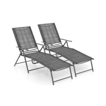 2 Piece Patio Folding Chaise Lounge Chairs Recliner with 6-Level Backres... - $186.72