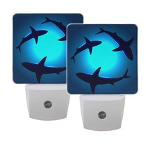 Set Of 2 Floating Shark Blue Ocean Water Auto Sensor Led Dusk To Dawn Night Ligh - £28.76 GBP