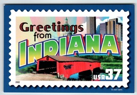 Greetings From Indiana Large Letter Chrome Postcard USPS 2001 Covered Bridge - £8.00 GBP