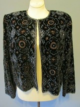 OLEG CASSINI Black Tie Beaded Jacket XL Black Velvet Embellished Vintage... - $74.95