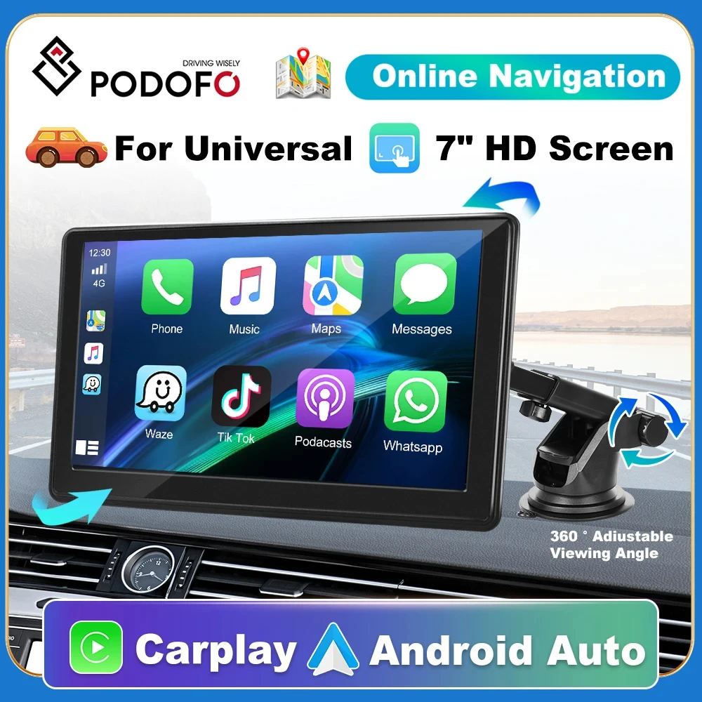 Podofo Universal 7inch Car Radio Multimedia Video Player Wireless Carplay - £41.48 GBP+