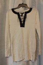 NWT Lauren Ralph Lauren Faux Leather Trimmed White Long Sleeve Sz Small Org $165 - $26.59