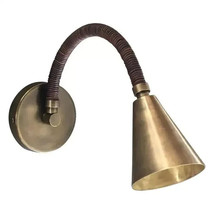 Mid Century Italian Light style Brass &amp;  Leather Meander Wall Sconce by LD - £509.57 GBP