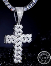 .925 Sterling Silver Moissanite D Color VVS Iced Out Hip Hop Cross Pendant - £121.43 GBP