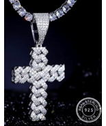 .925 Sterling Silver Moissanite D Color VVS Iced Out Hip Hop Cross Pendant - £118.97 GBP